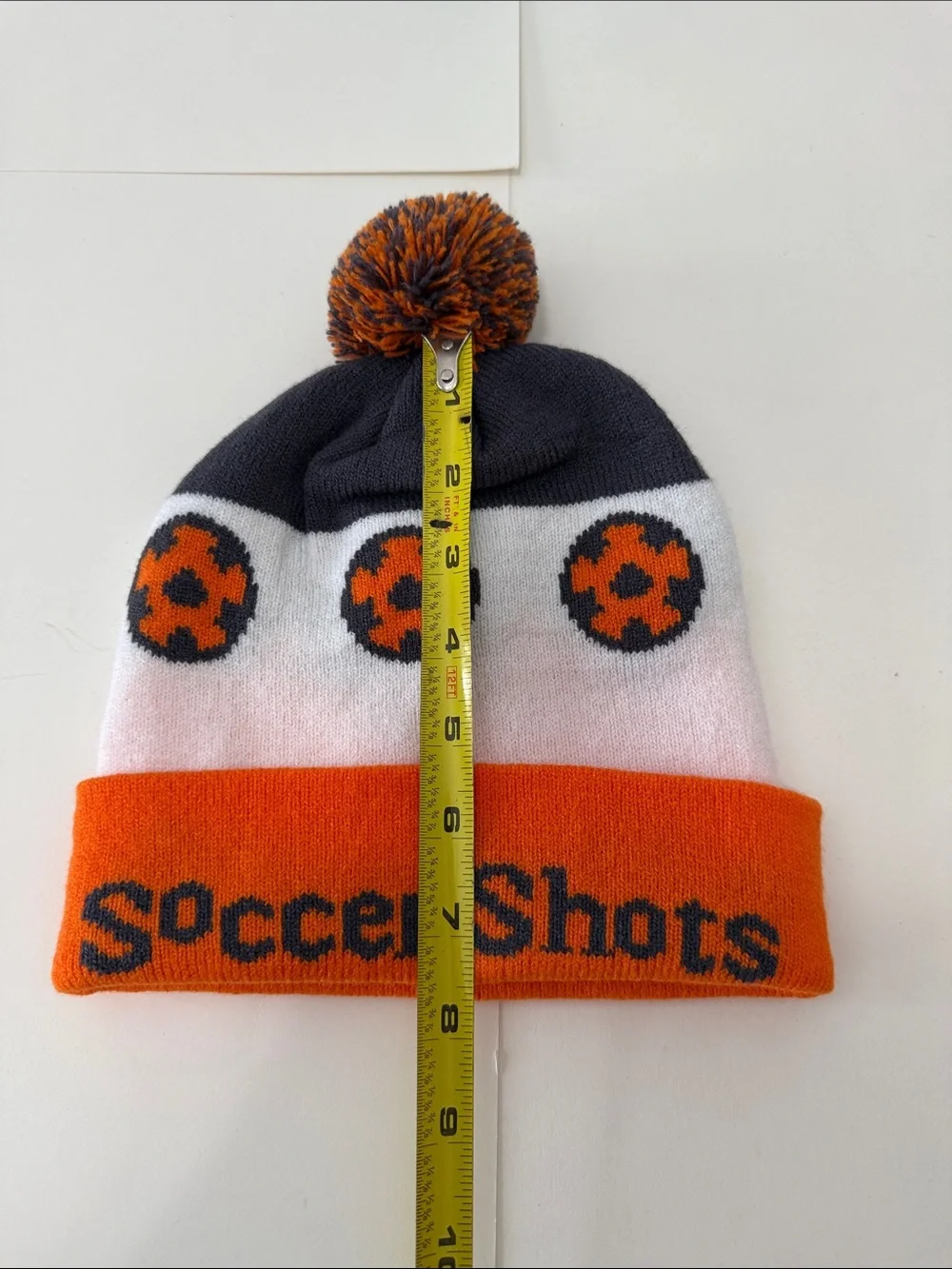 Soccer Shots Kids Orange & White Pom Knit Beanie